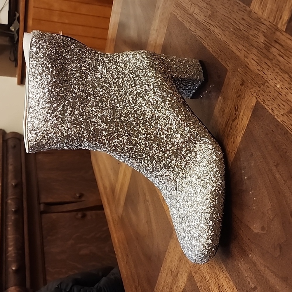 Womens sequin glitter ankle boots. Chunky heels, sparkling booties